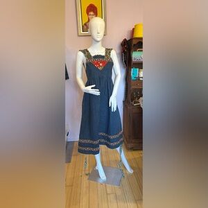 70’s Boho Denim Smock Dress